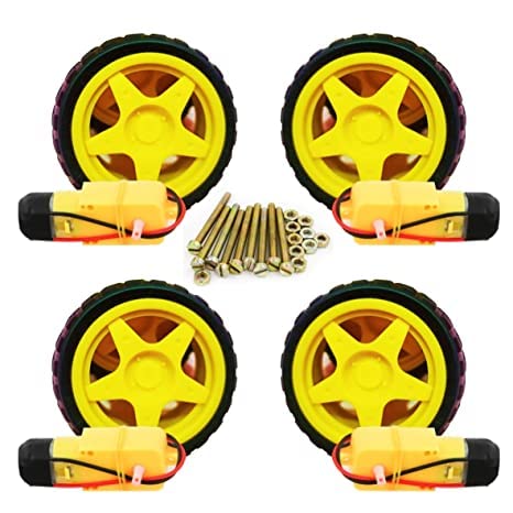 DC BO Motor Kit- (100RPM) with Soldered Wires = 4 Qty, Smart Car Robot Gear for Arduino (BO Motor with Wheel Pair of 4) AB0130
