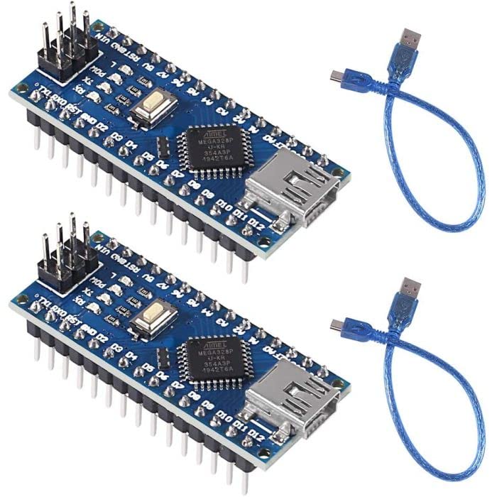 Compatible with Nano V3.0 Board ATmega328P 5V 16MHz Micro Controller Board Module CH340G Chip with USB Cable for Arduino (Pack of 2) AB0161