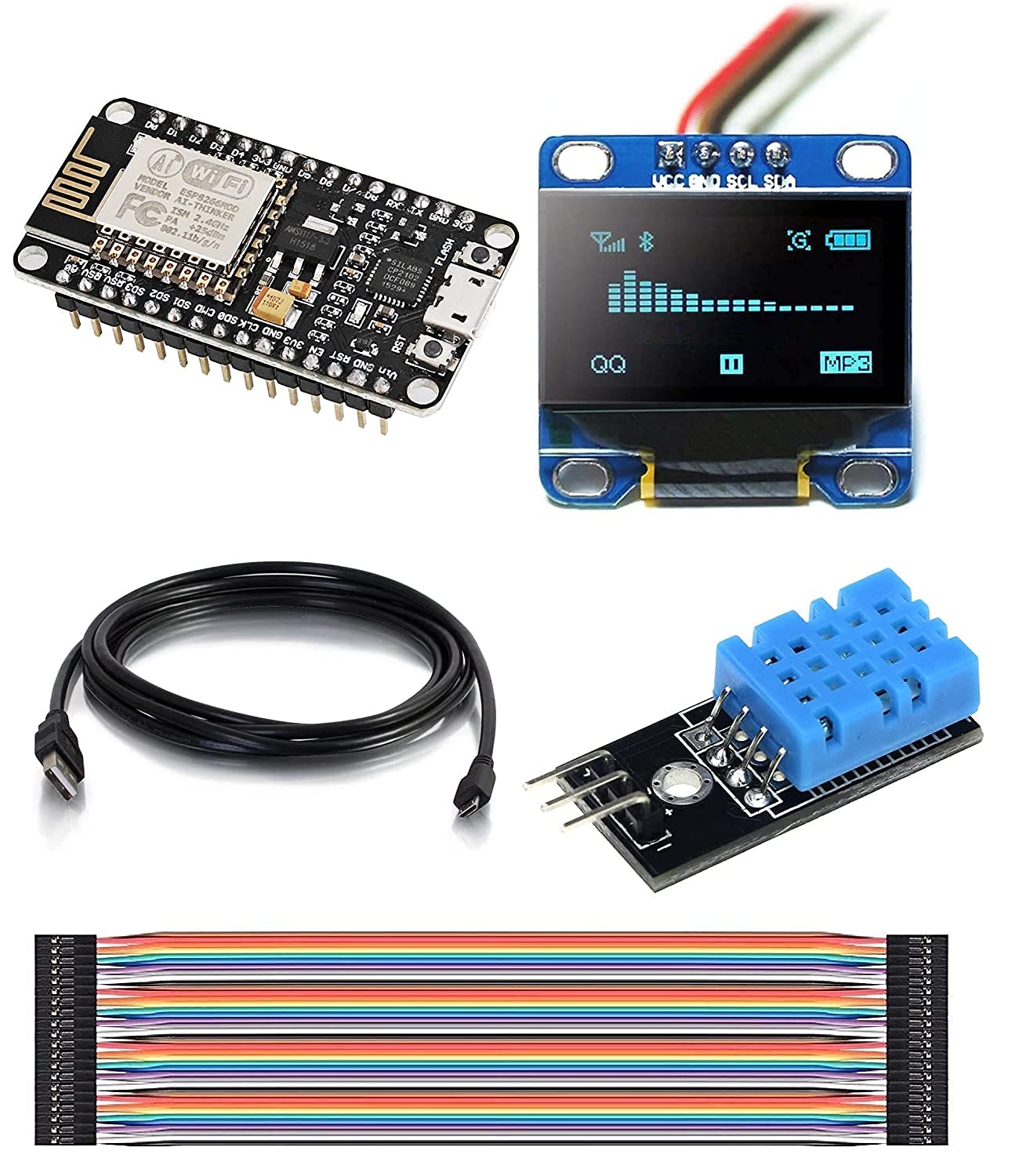 IoT Kit compatible with Arduino IDE /ESP8266 Starter Kit/Weather Station Kit with ESP8266 Development Board, 0.96" OLED, DHT11 Temperature and Humidity Sensor, onnecting cables and wires AB0082