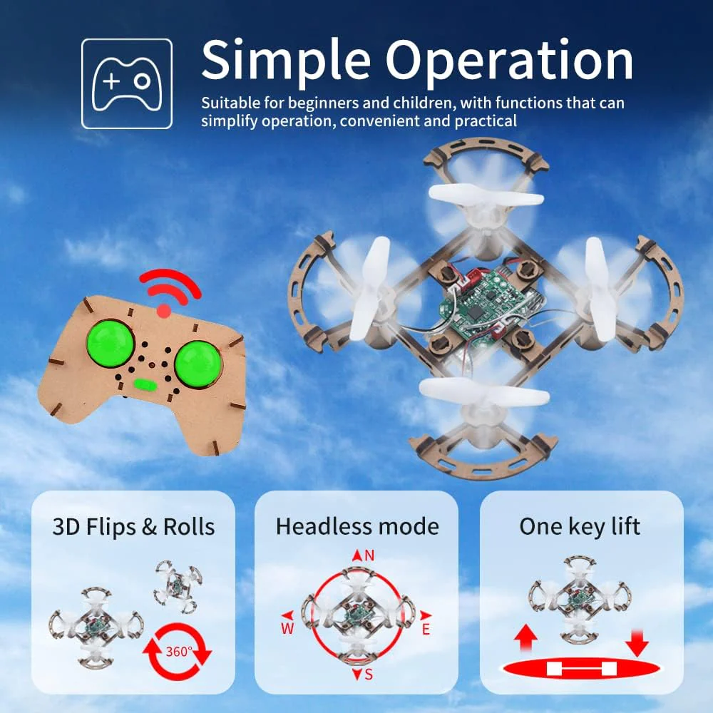 XYQ-2 Wooden Assembly DIY Toy Drone Aircraft with Remote - Image 2