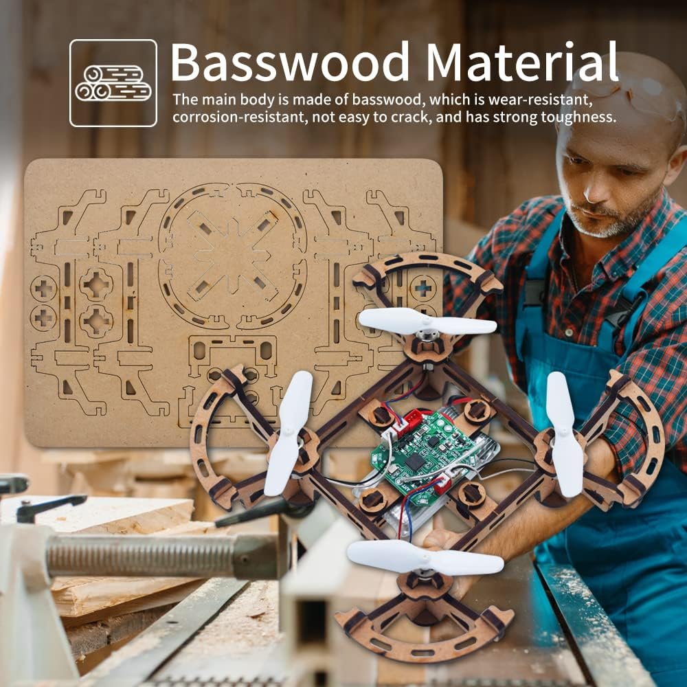 XYQ-2 Wooden Assembly DIY Toy Drone Aircraft with Remote - Image 4