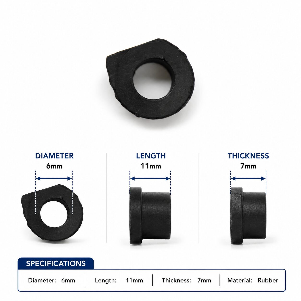 Rubber Grommets 6mm Dia., lenght 11mm,thinkness 7mm. Wire Gasket Ring for Hole Plug Cable, Black 20 Pieces - Image 3